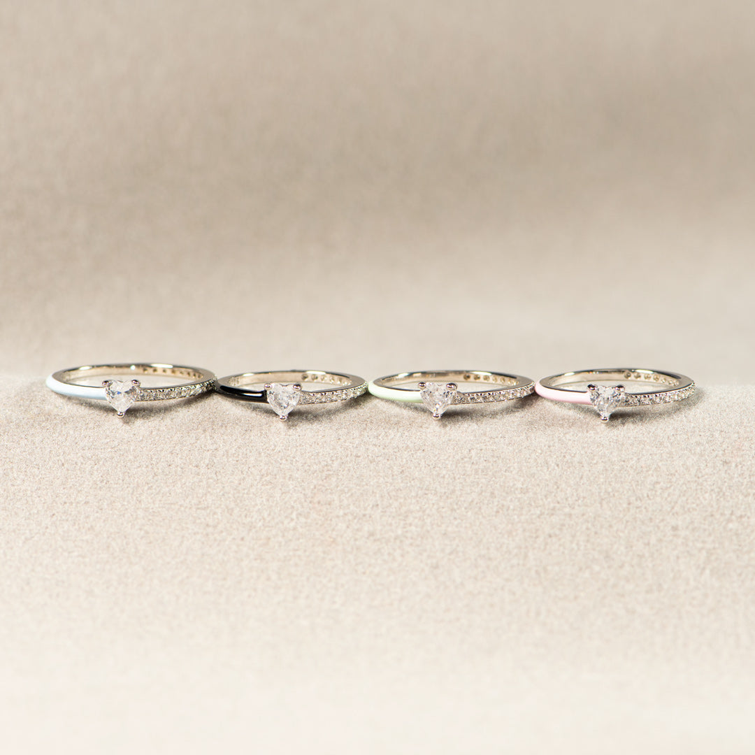 Best Biches Matching Half Enamel Heart-Cut Rings