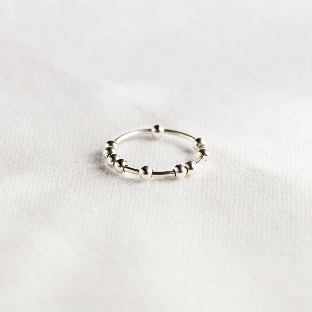 Sterling Silver Anti Anxiety Fidget Ring with Beads Spinners