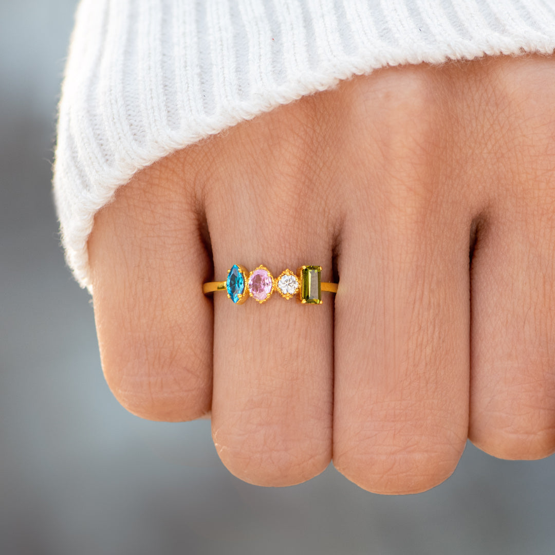 Mama’s Valentines 1-5 Multi Shaped Birthstones Mother's Ring