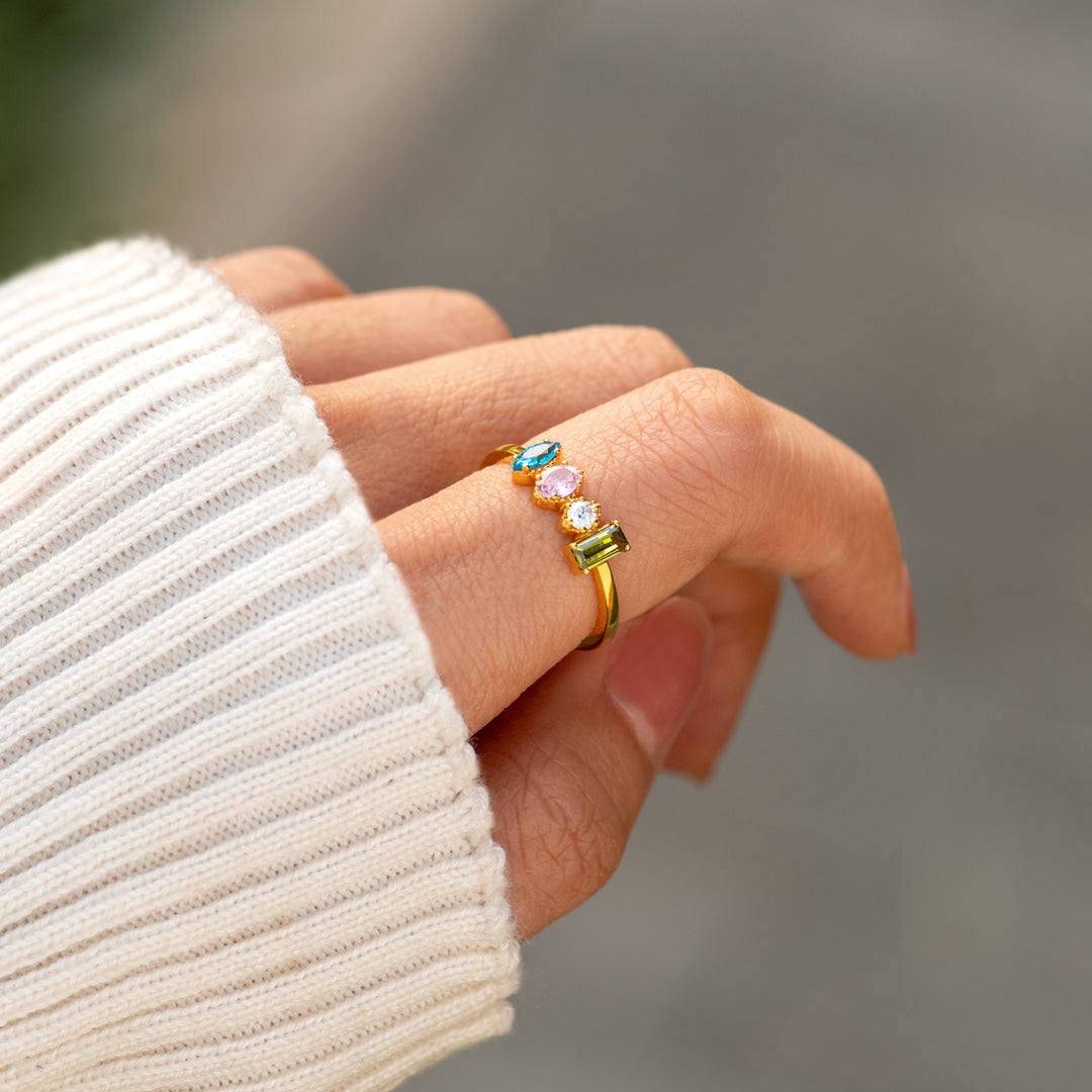 Mama’s Valentines 1-5 Multi Shaped Birthstones Mother's Ring