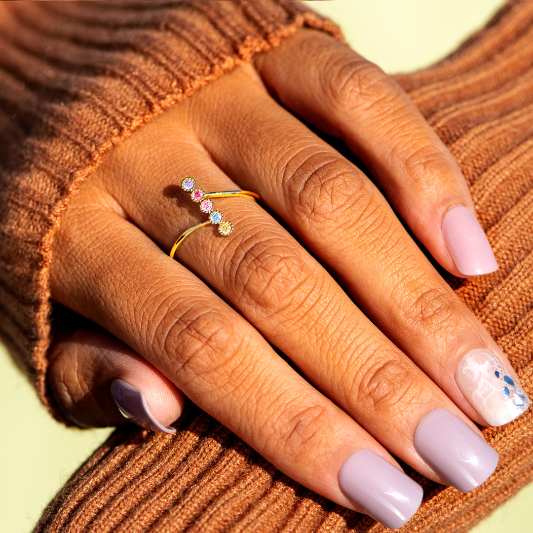 Personalized 1-6 Birthstones Pavé Bar Ring