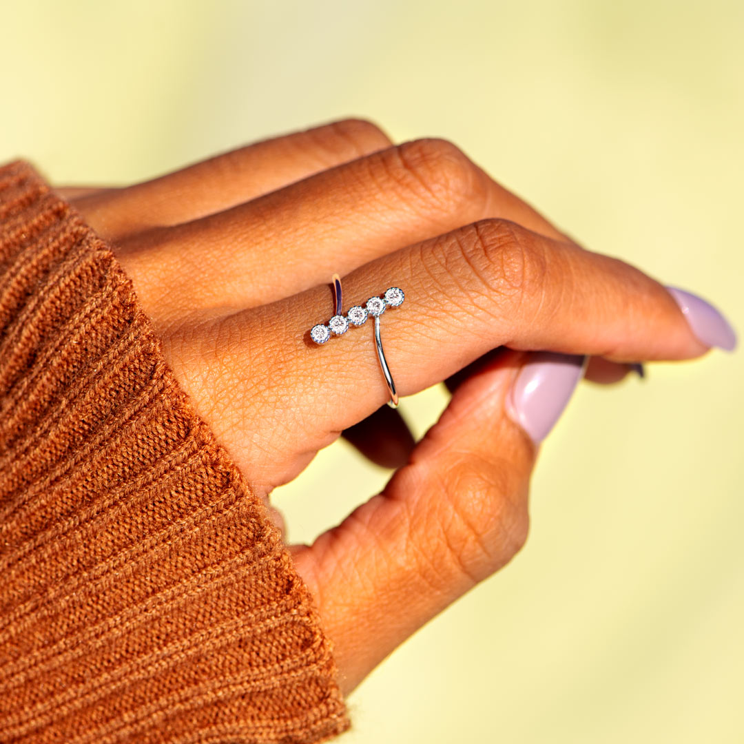 Personalized 1-6 Birthstones Pavé Bar Ring