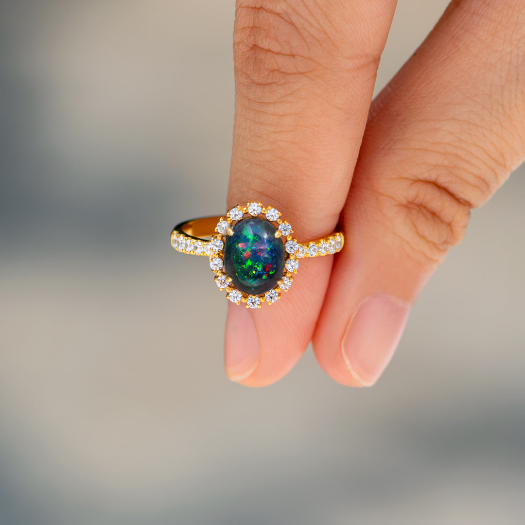 Natural&Authentic Black Opal Ring