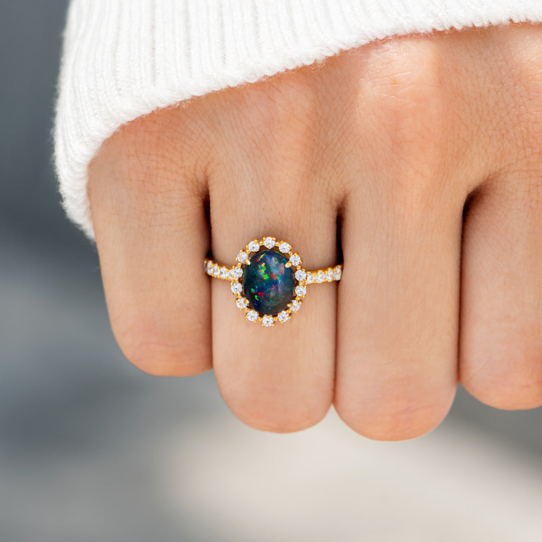 Natural&Authentic Black Opal Ring