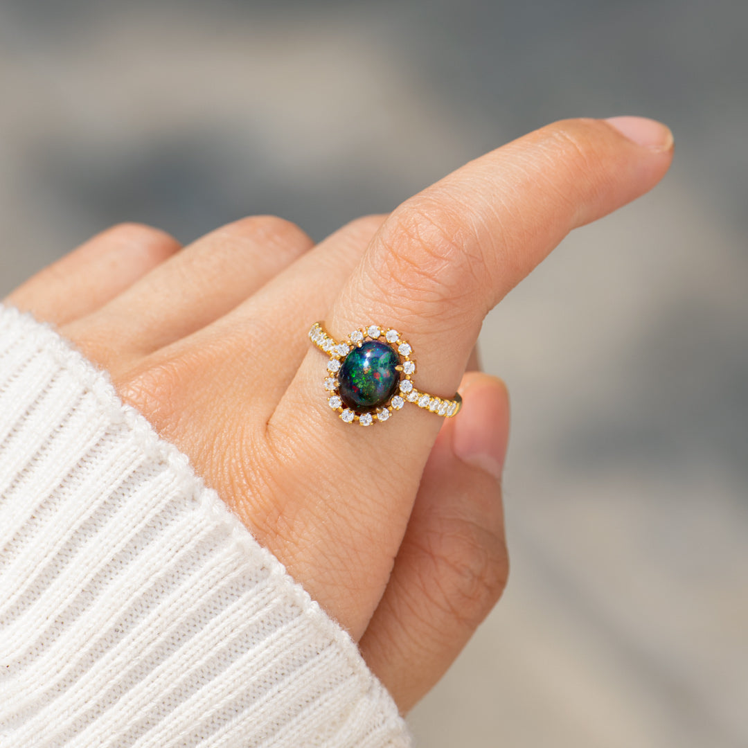 Natural&Authentic Black Opal Ring