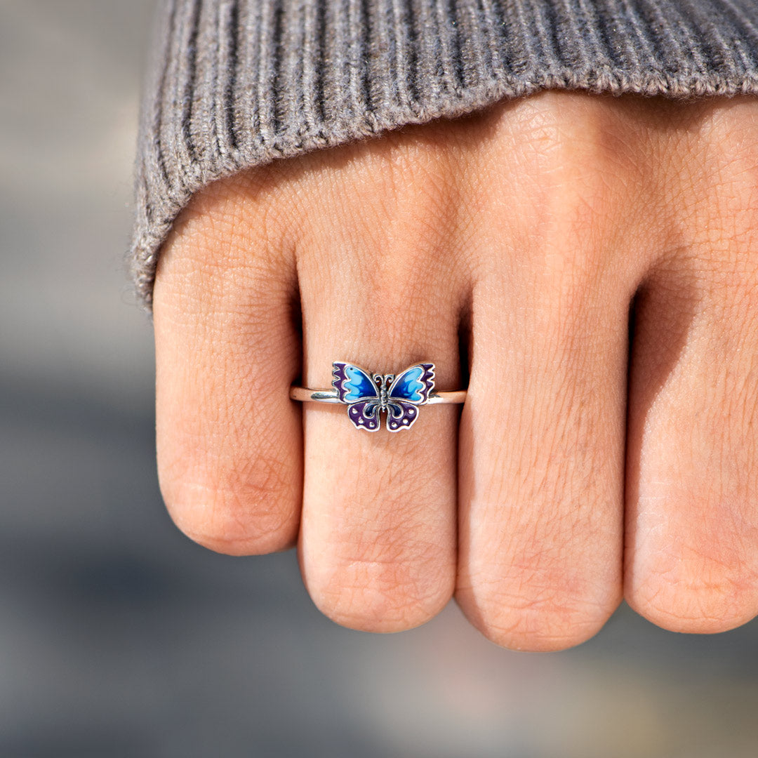 She Flies With Her Own Wings Enamel Butterfly Ring