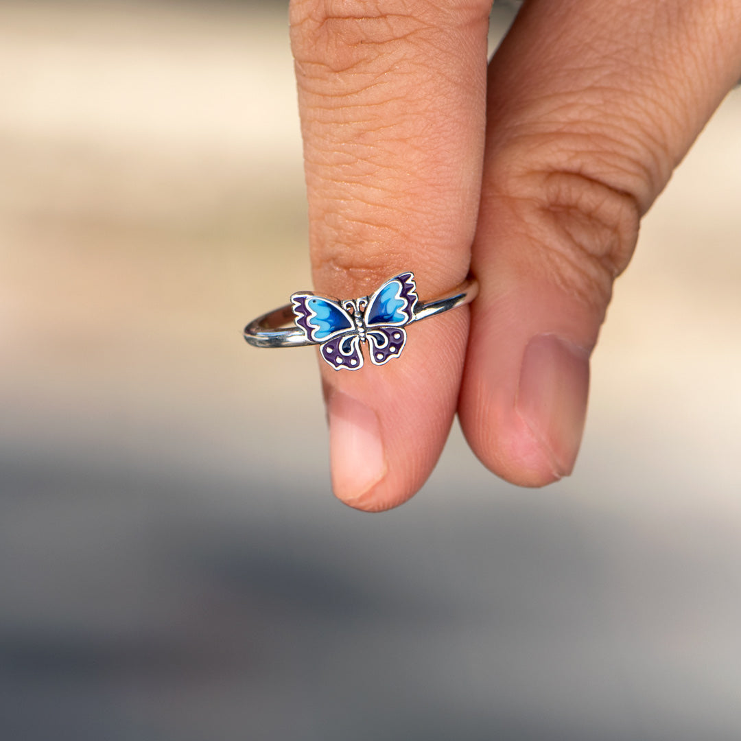 She Flies With Her Own Wings Enamel Butterfly Ring