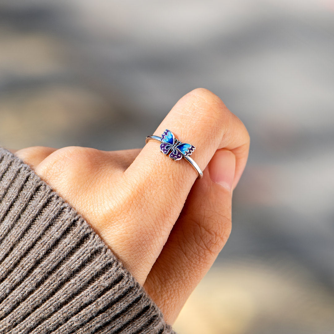 She Flies With Her Own Wings Enamel Butterfly Ring