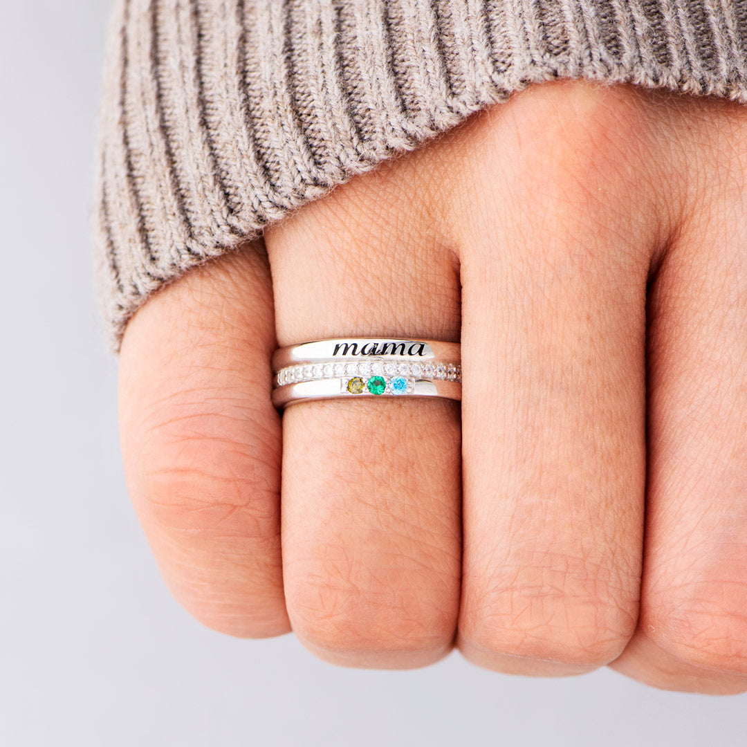 Personalized 1-8 Birthstones Mama Ring