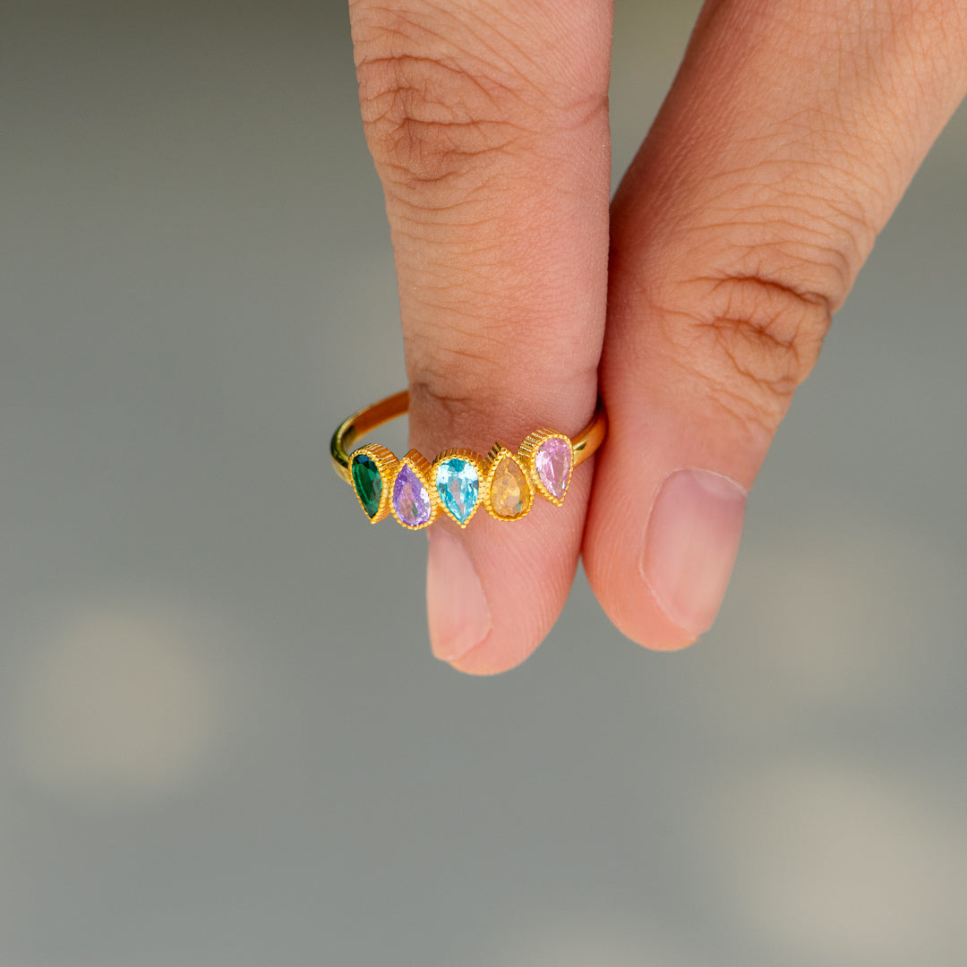 Tears Of Joy 1-6 Tear Shape Birthstones Ring