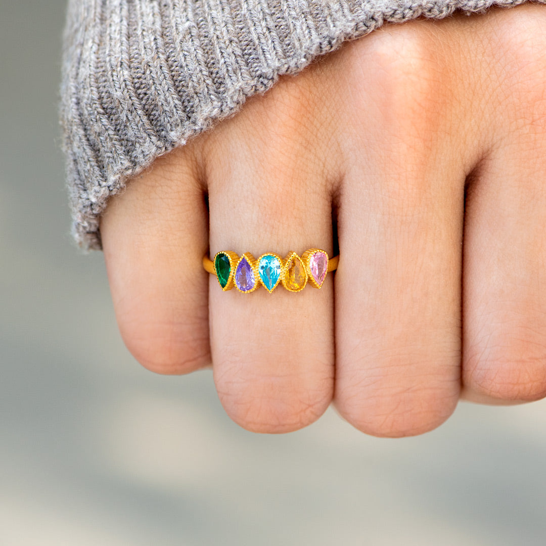 Tears Of Joy 1-6 Tear Shape Birthstones Ring