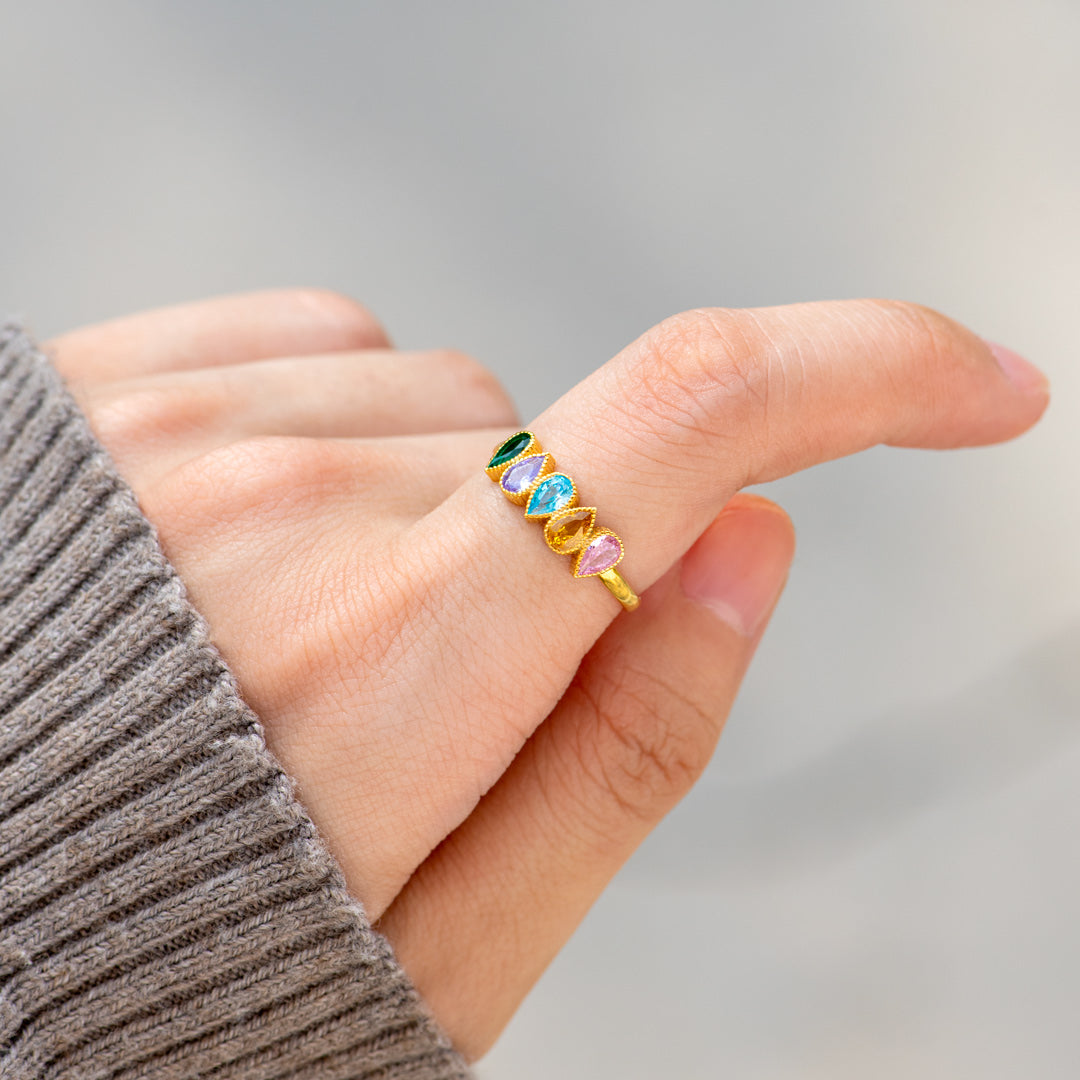 Tears Of Joy 1-6 Tear Shape Birthstones Ring