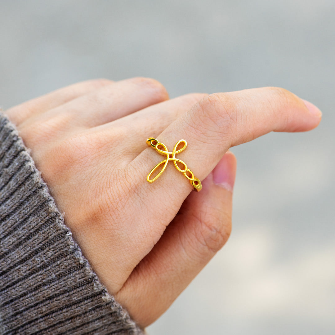 Tied By Angel's Hands Weaved Cross Ring