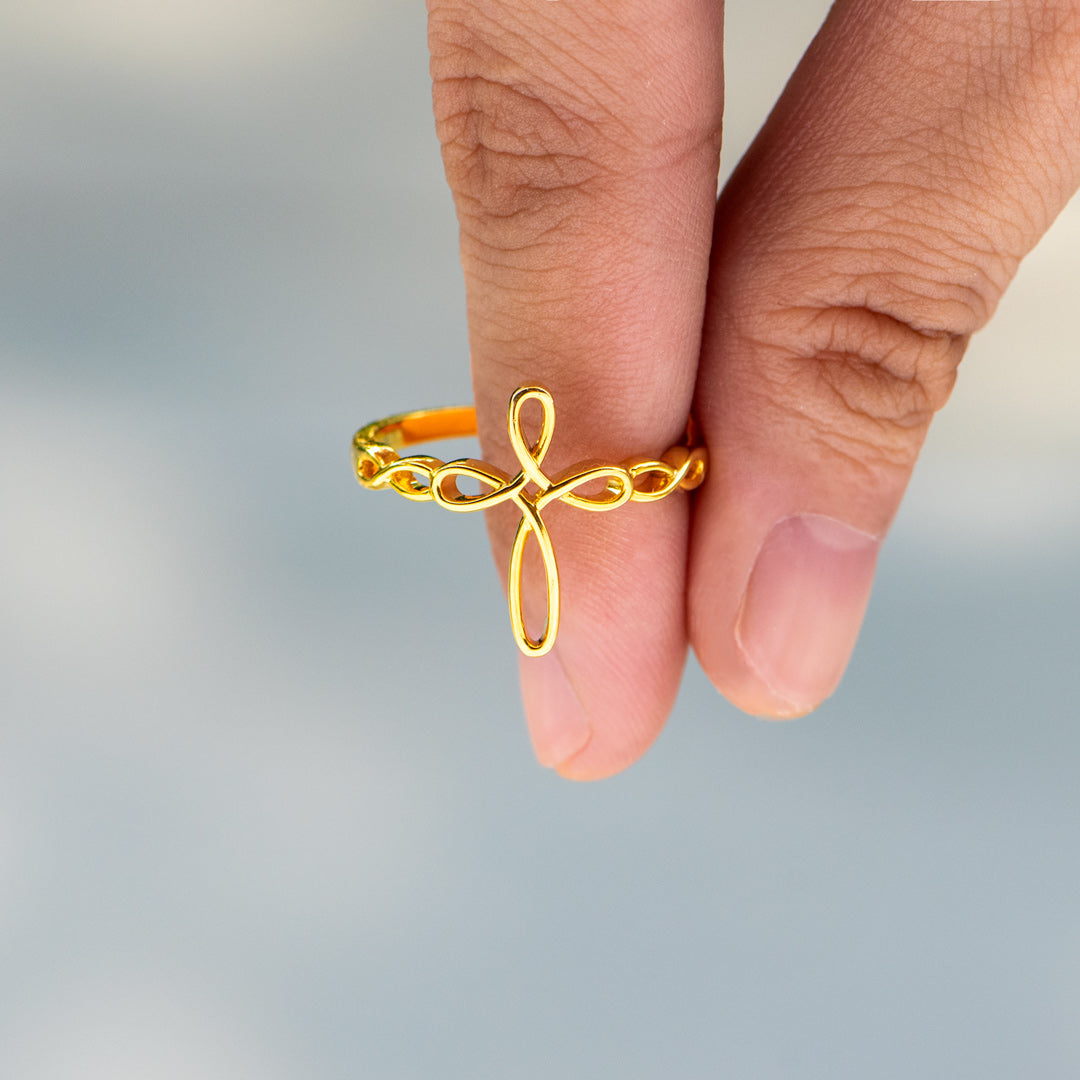 Tied By Angel's Hands Weaved Cross Ring
