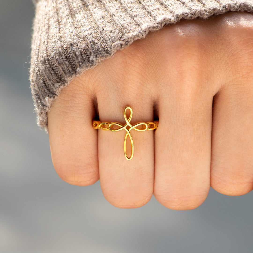 Tied By Angel's Hands Weaved Cross Ring