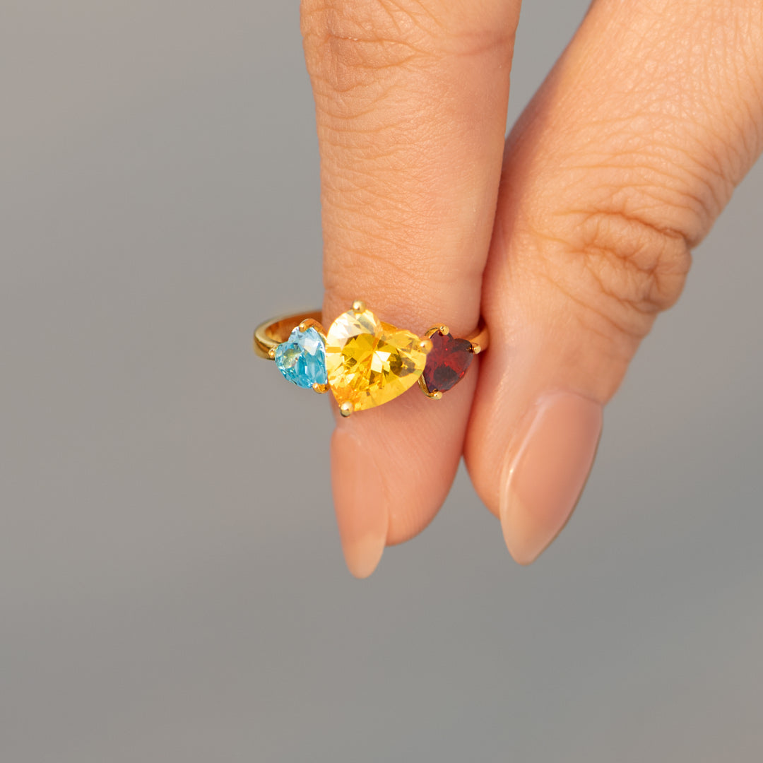 Mama's Valentines Mom and 1-4 Kids Heart Birthstone Ring