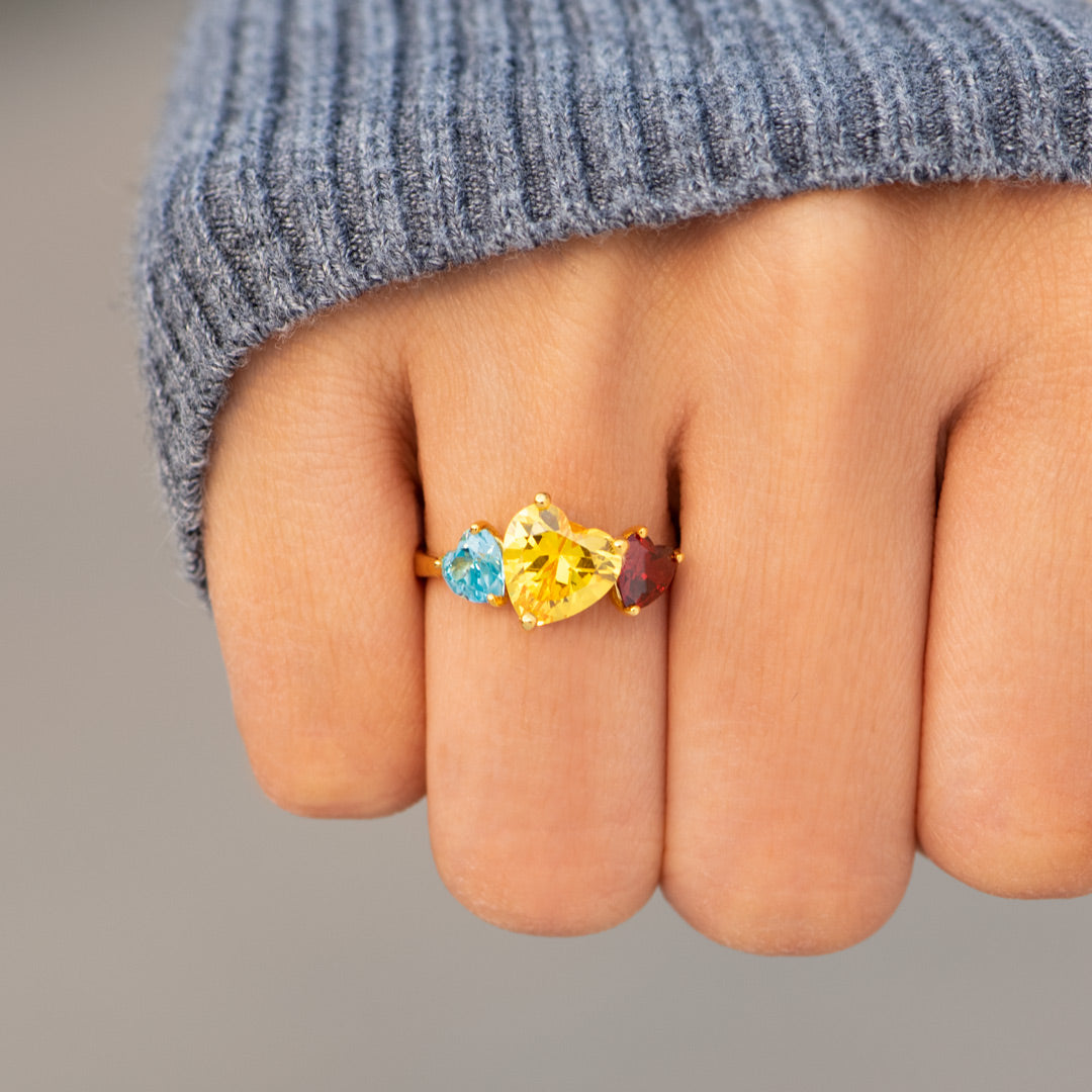 Mama's Valentines Mom and 1-4 Kids Heart Birthstone Ring