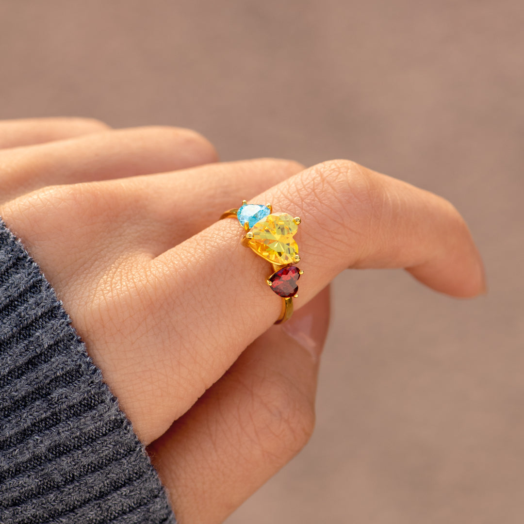 Mama's Valentines Mom and 1-4 Kids Heart Birthstone Ring