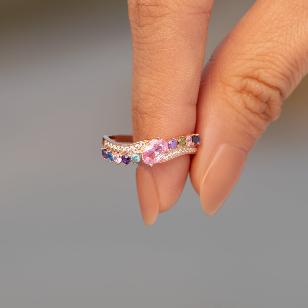 Mama & Mini Squad Engraved 1-10 Birthstones Bypass Ring