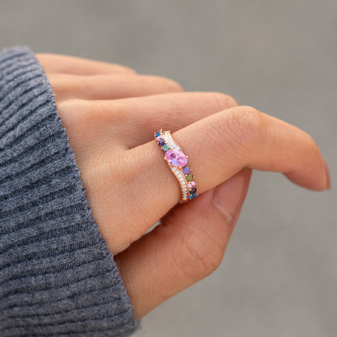 Mama & Mini Squad Engraved 1-10 Birthstones Bypass Ring