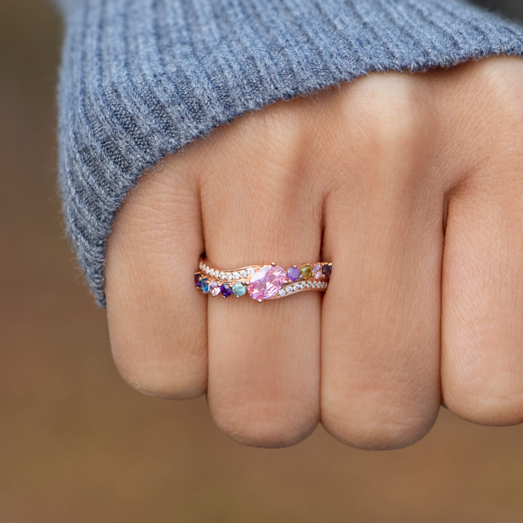 Mama & Mini Squad Engraved 1-10 Birthstones Bypass Ring