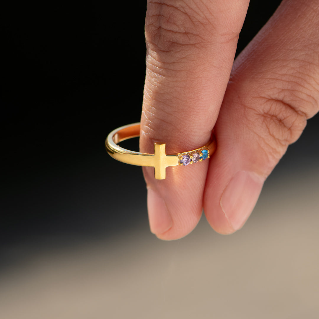 1-7 Birthstones Cross Ring
