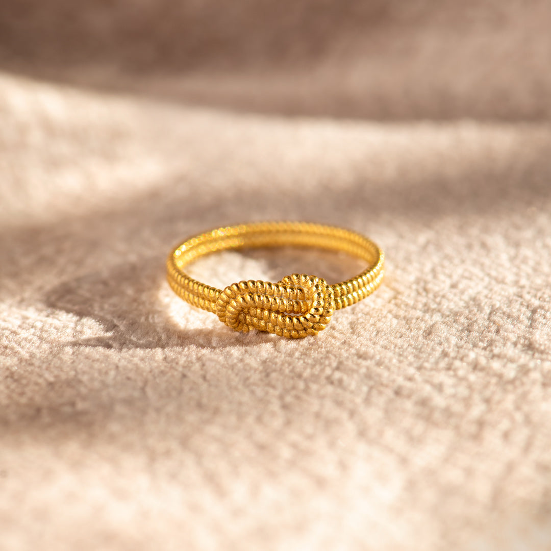 Tied By Angel's Hands Golden Square Knot Ring