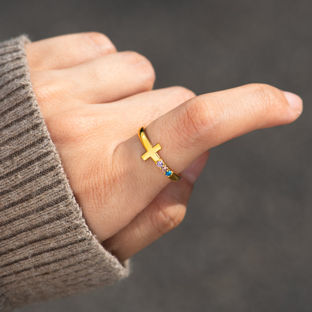 Motherhood is Kingdom Work 1-7 Birthstones Cross Ring