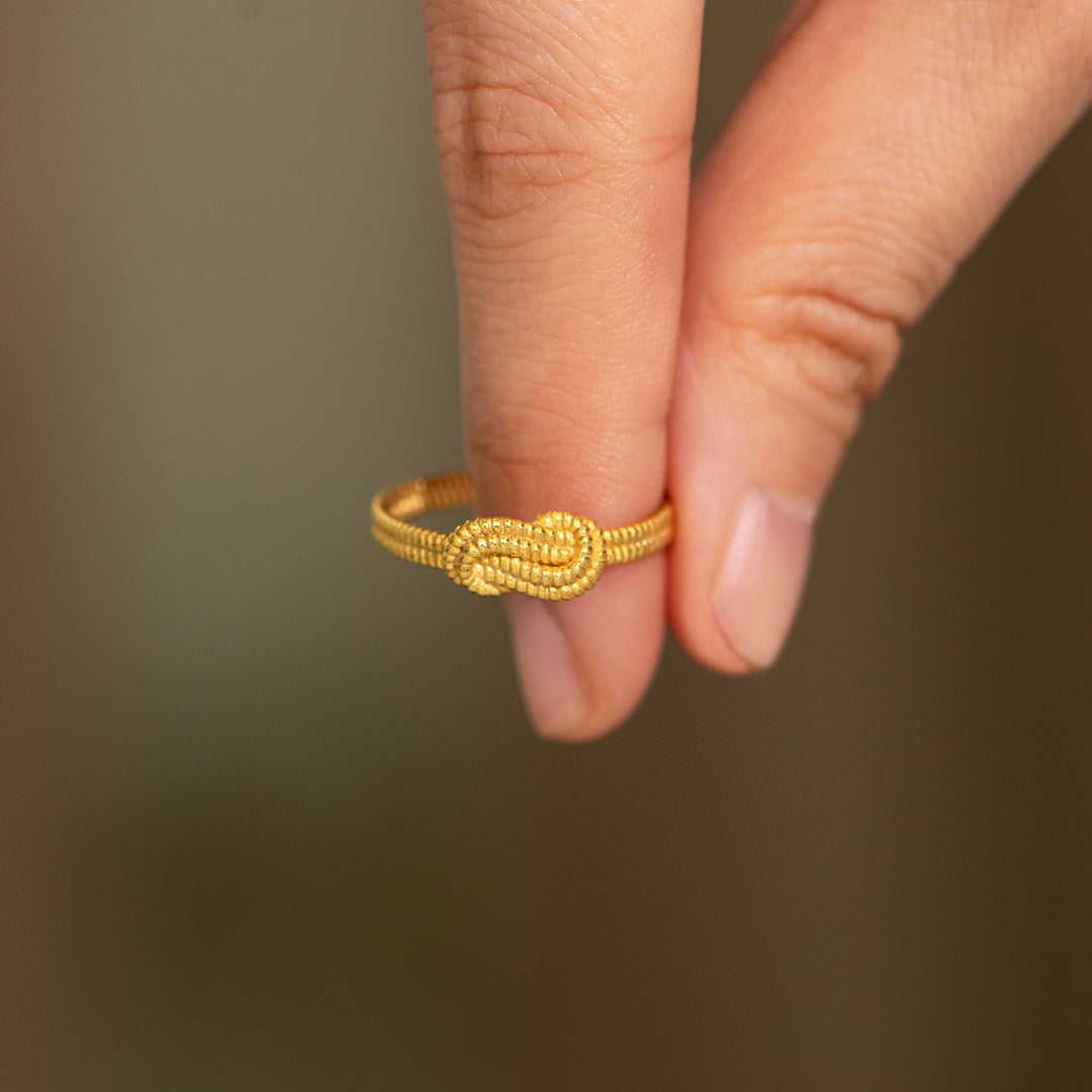 Tied By Angel's Hands Golden Square Knot Ring