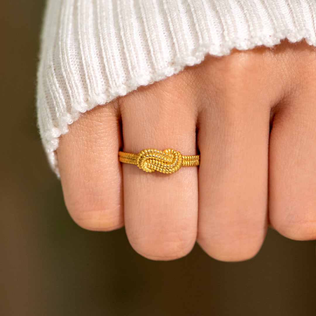Tied By Angel's Hands Golden Square Knot Ring