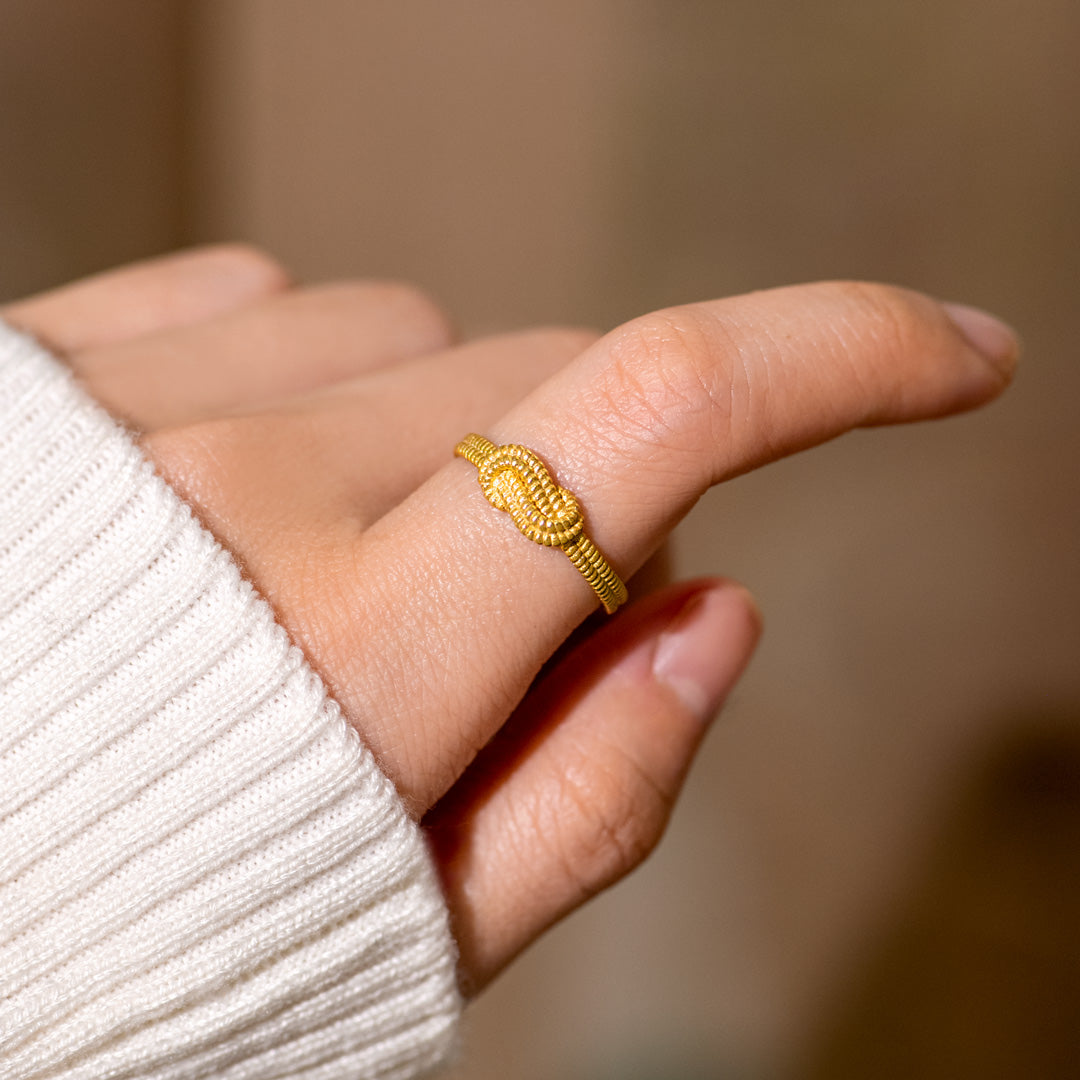 Tied By Angel's Hands Golden Square Knot Ring