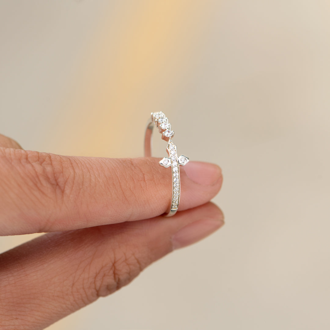 Let Go & Let God Pavé Sideways Cross Ring