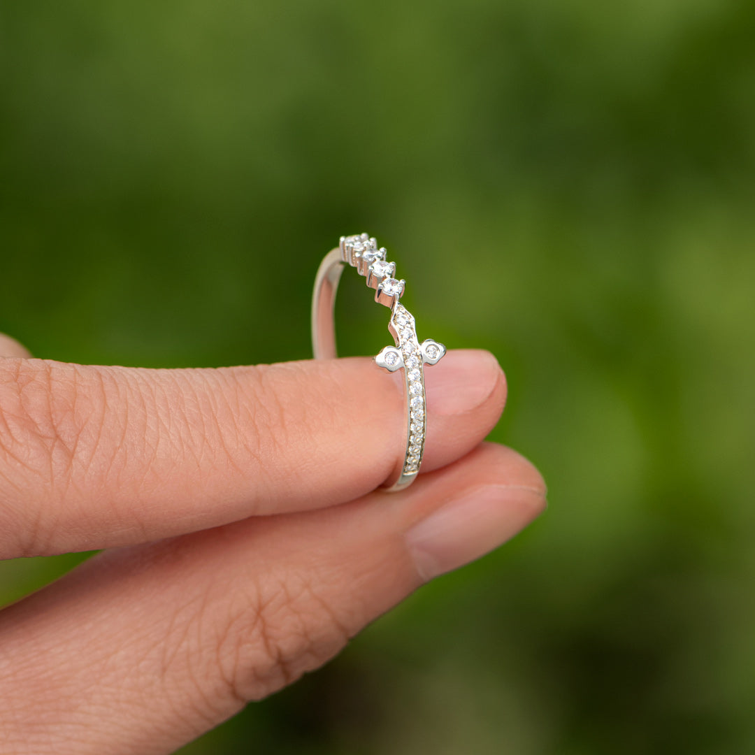 Let Go & Let God Pavé Sideways Cross Ring