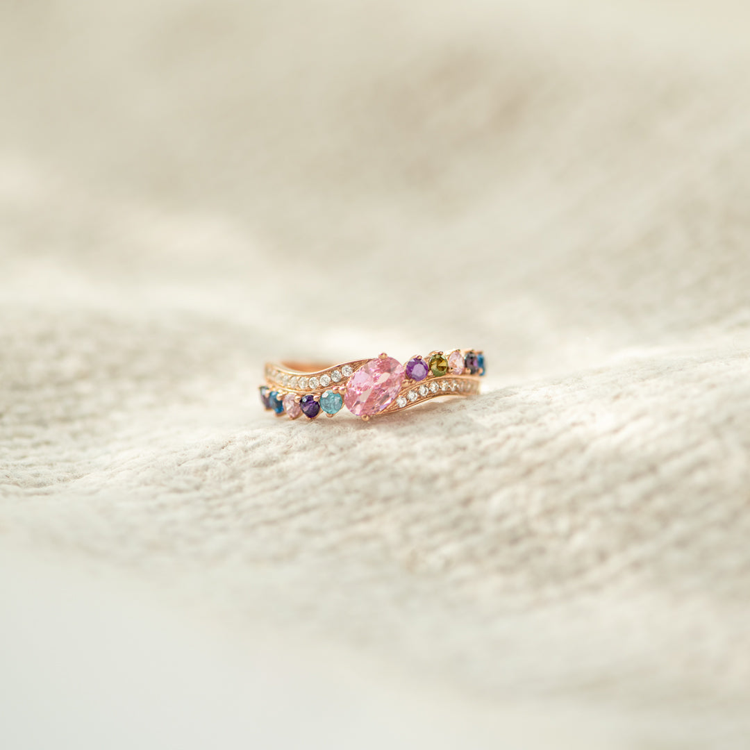 Mama & Mini Squad Engraved 1-10 Birthstones Bypass Ring