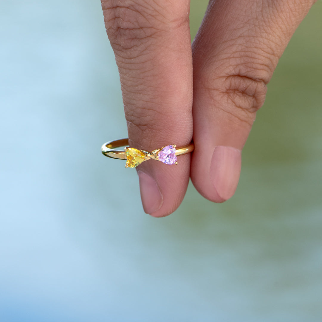Two Heart Birthstone Ring