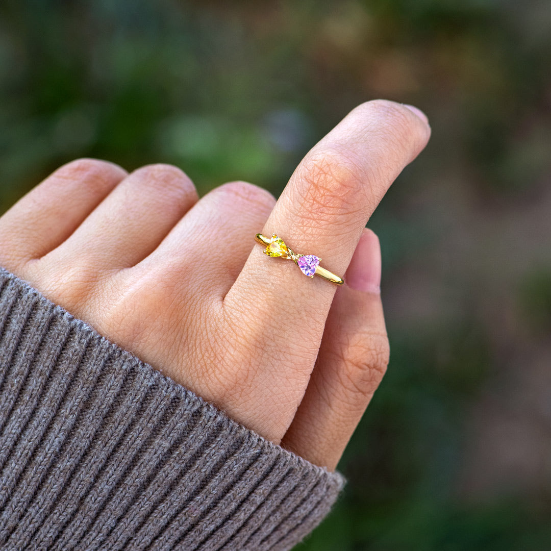 Two Heart Birthstone Ring