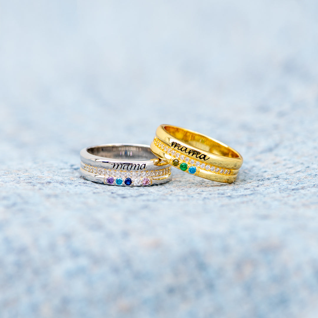 Personalized 1-8 Birthstones Mama Ring