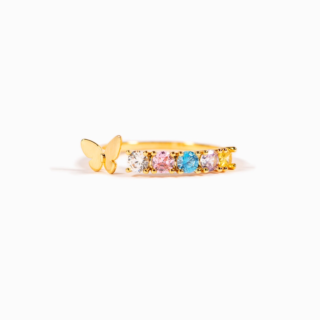 1-6 Birthstones Golden Butterfly Mama Ring