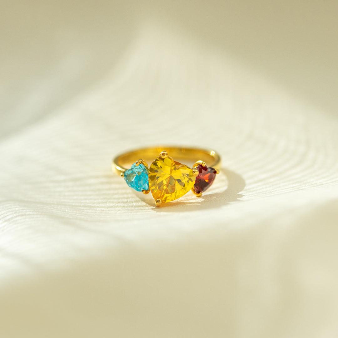 Mama's Valentines Mom and 1-4 Kids Heart Birthstone Ring