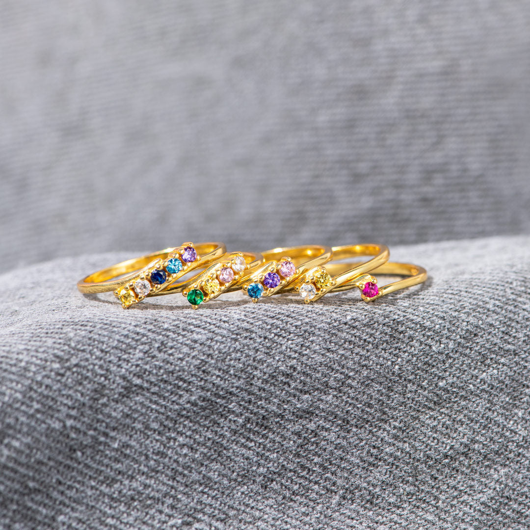 Personalized 1-6 Birthstones Bypass Ring