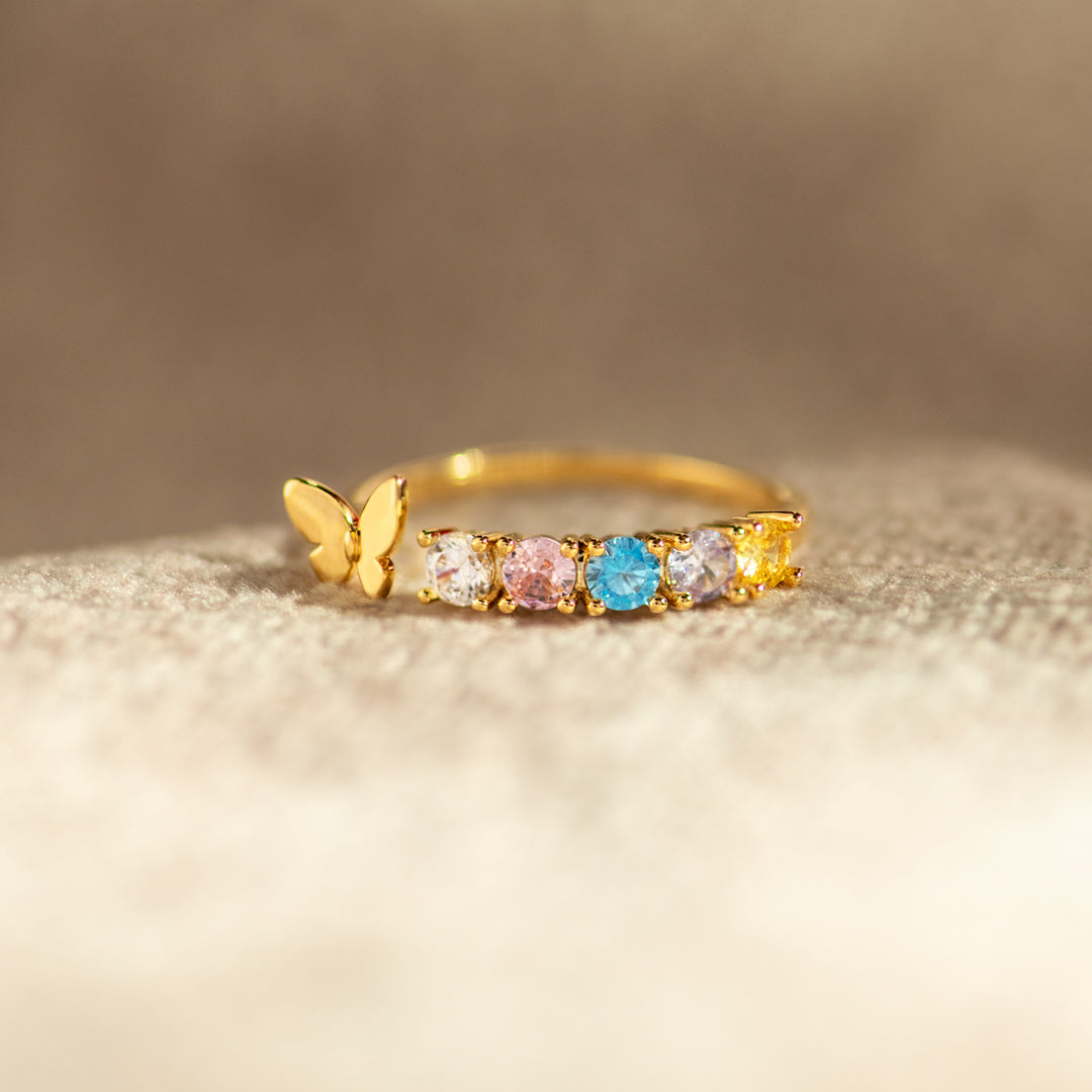 1-6 Birthstones Golden Butterfly Mama Ring