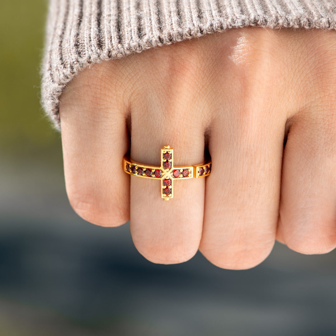 God Is Always By Your Side Red Cross Ring