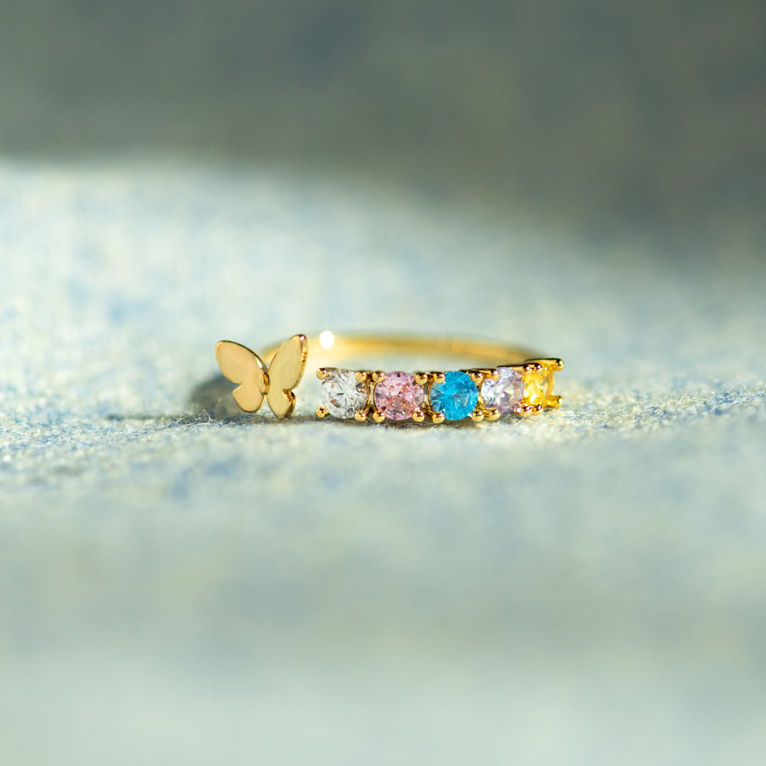 1-6 Birthstones Golden Butterfly Mama Ring