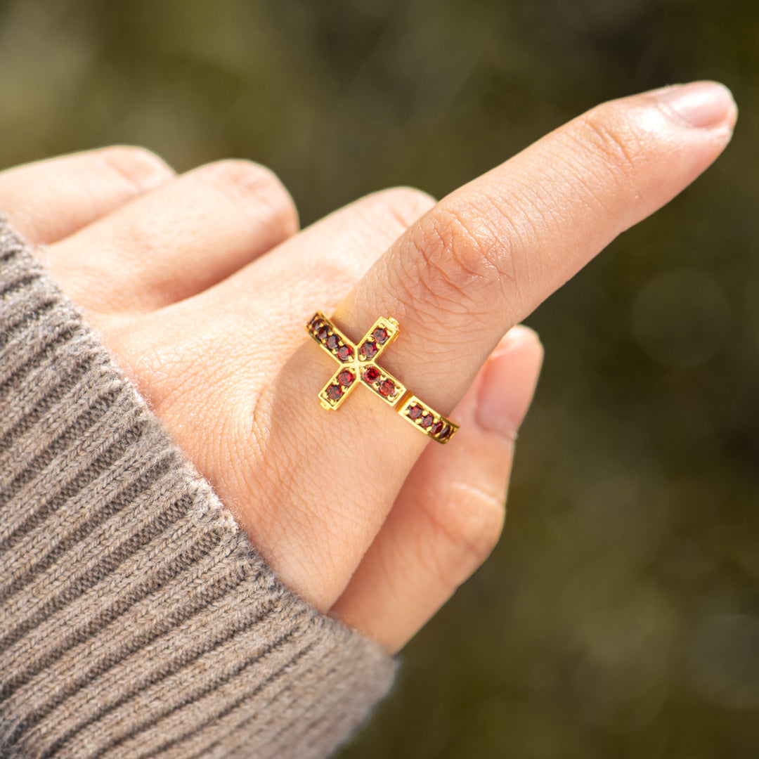 God Is Always By Your Side Red Cross Ring