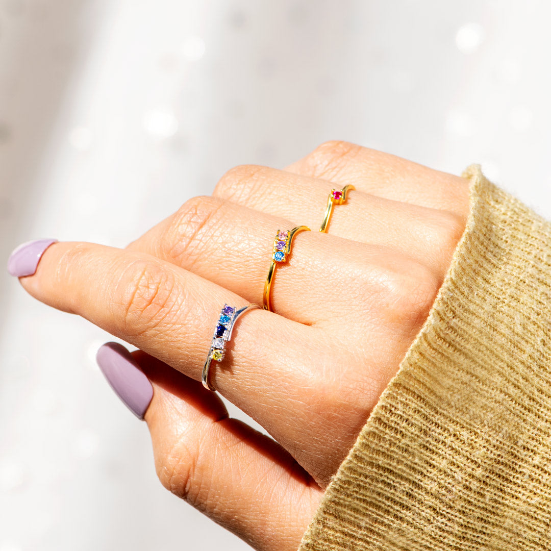 Personalized 1-6 Birthstones Bypass Ring