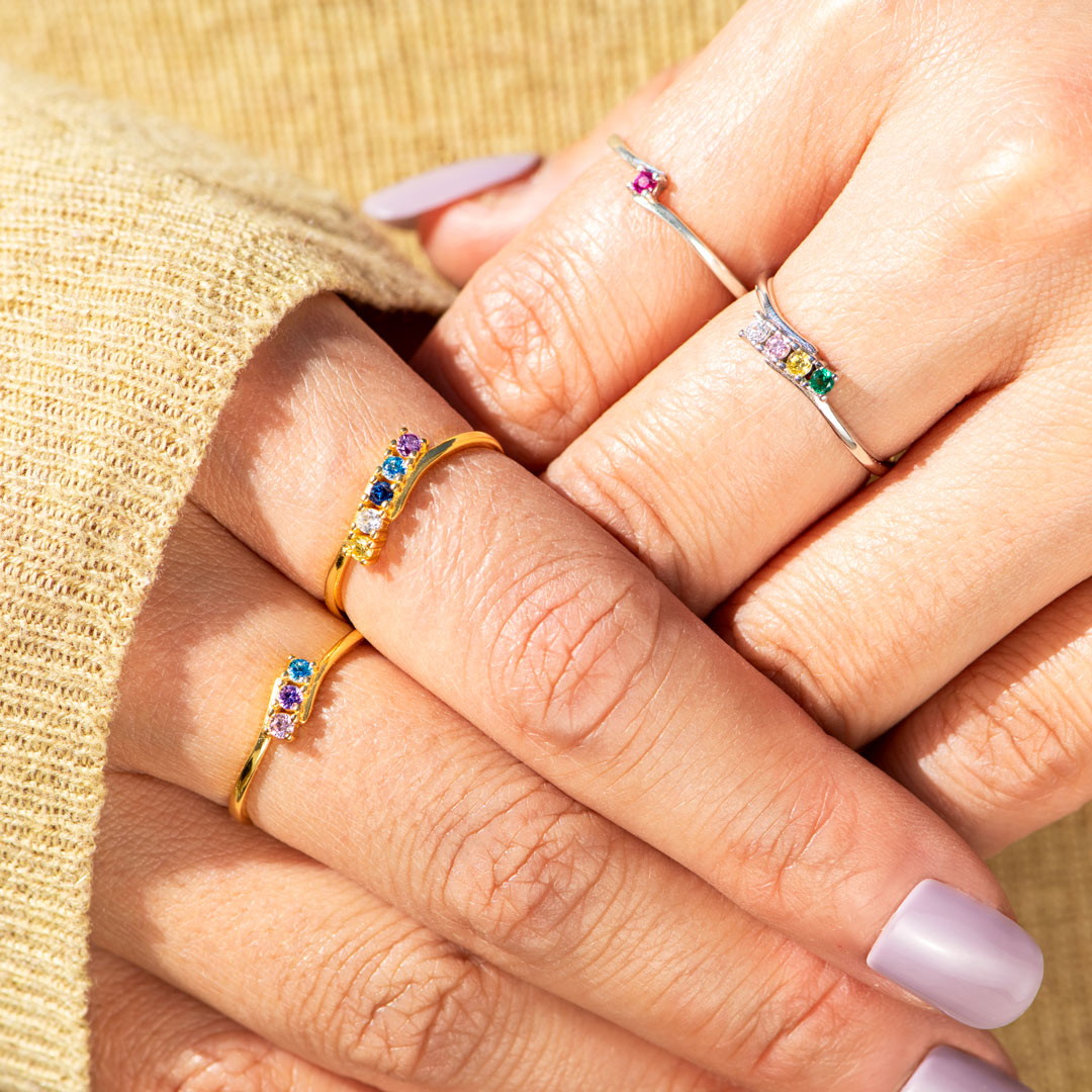 Personalized 1-6 Birthstones Bypass Ring