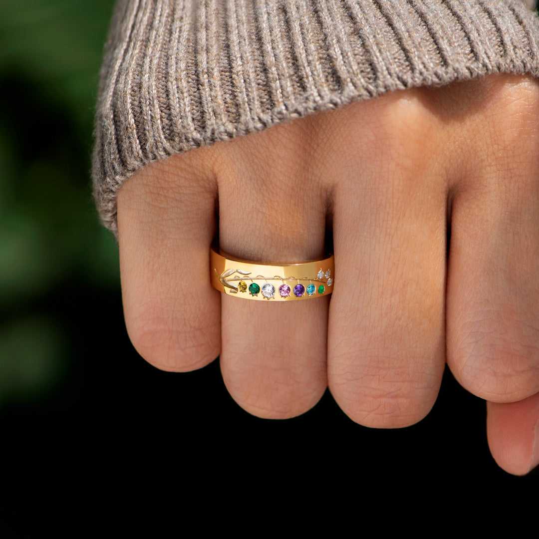 1-7 Birthstones Botanical Ring Band