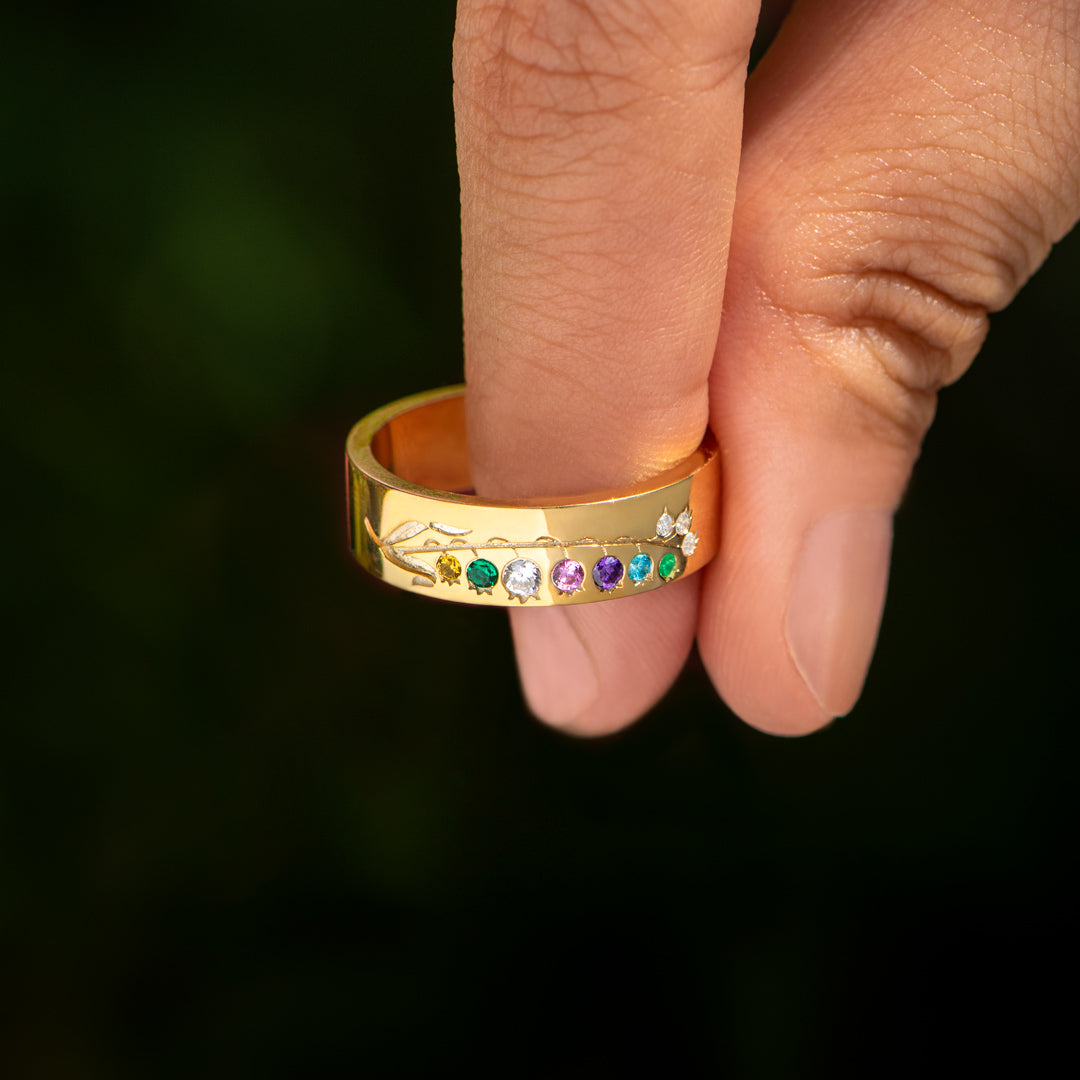 1-7 Birthstones Botanical Ring Band
