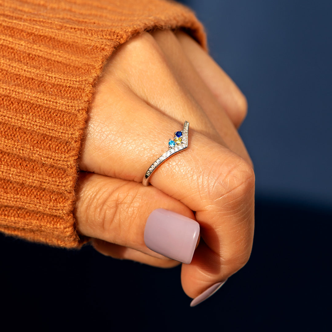 Personalized 1-8 Birthstones Chevron Pavé Ring