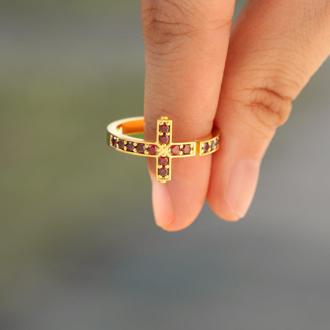 God Is Always By Your Side Red Cross Ring